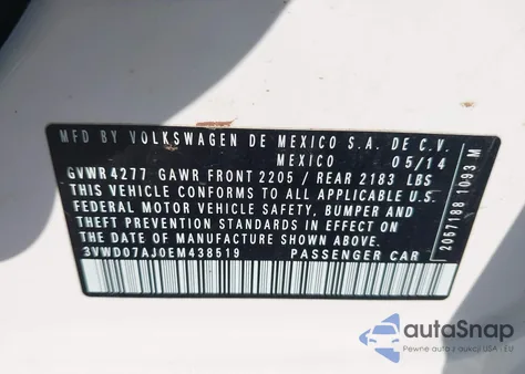 2014 Volkswagen Jetta 1.8T Se from USA, damaged, VIN 3VWD07AJ0EM438519